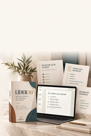 Kit LÍDER 30: guia prático de liderança, templates e notebook com os 5 pilares do método